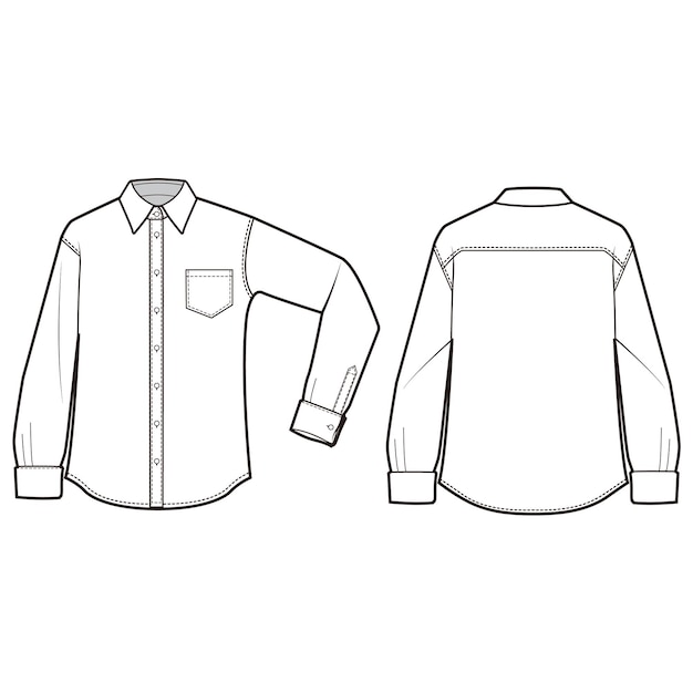 Premium Vector | Wide collar shirt flat drawing fashion flat sketches