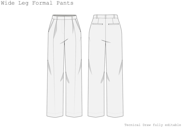 Pantaloni formali a gamba larga disegno tecnico