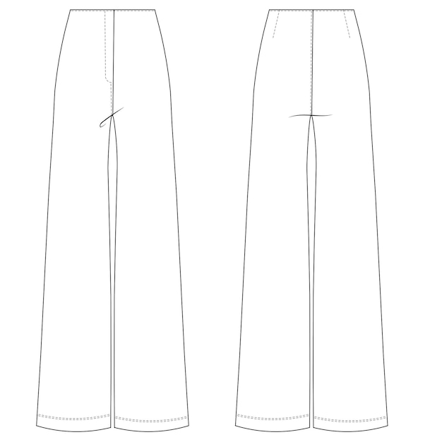 Vector wide leg palazzo sailor basic pant trouser template technical drawing flat sketch cad mockup fashion