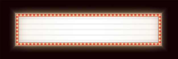 Wide retro lightbox with light bulbs vintage theater signboard horizontal marquee billboard with lamps