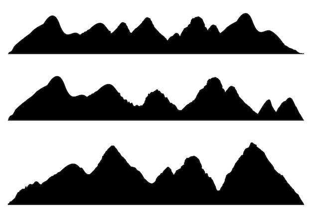 Wide semidetailed panoramic silhouettes of highlands mountains, rocky landscapes row of mountains