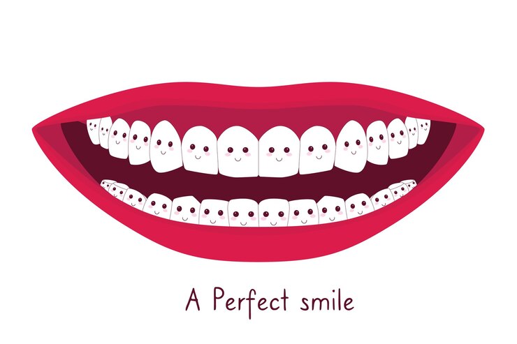 Vector wide shiny smile with white teeth as emojis