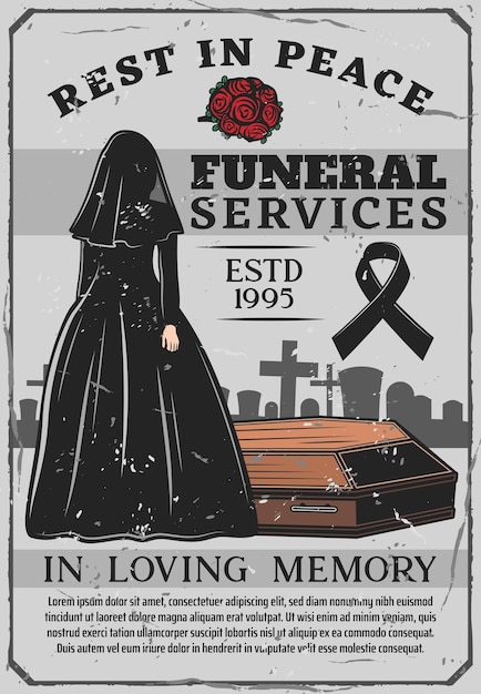 Widow and coffin funeral service interment