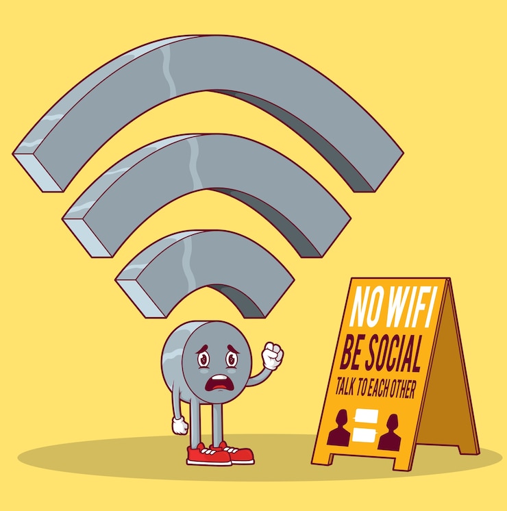 Vector wifi character illustration. social people design concept