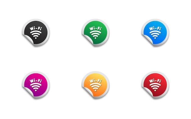 Wifi color icon stickers set Signal symbol Flat vector illustration