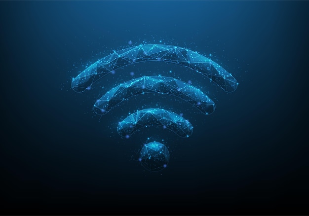 Wifi communicatie digitale technologie op blauwe achtergrond. draadloos internet netwerk.