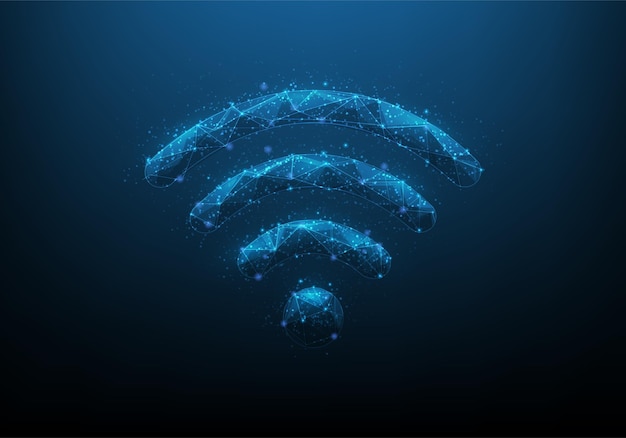 Цифровые технологии связи Wi-Fi на синем фоне. беспроводная интернет-сеть.