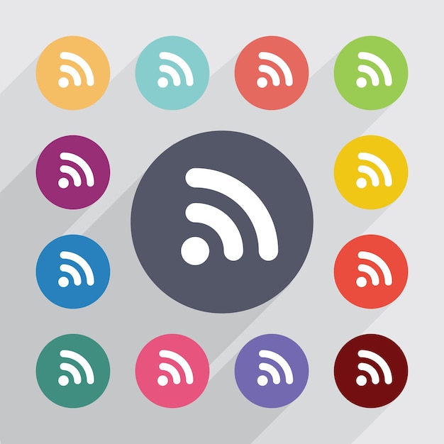 WiFi, flat icons set. Round colourful buttons. Vector