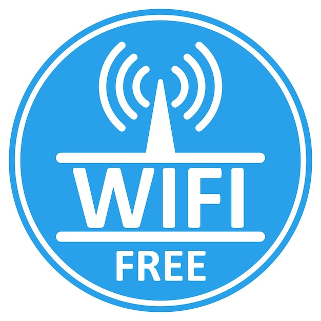 Wifi free zone colore blu adesivi wireless design icona connessione area hotspot illustrazione