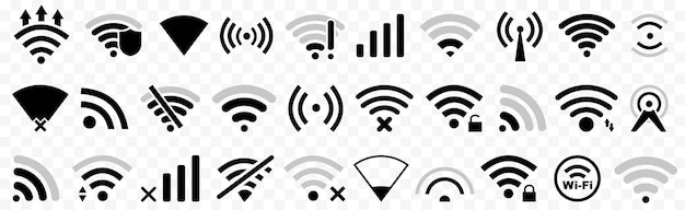 Raccolta di icone wi-fi pittogramma del segnale internet wireless icone nere wi-fi e wireless set di icone wi-fi