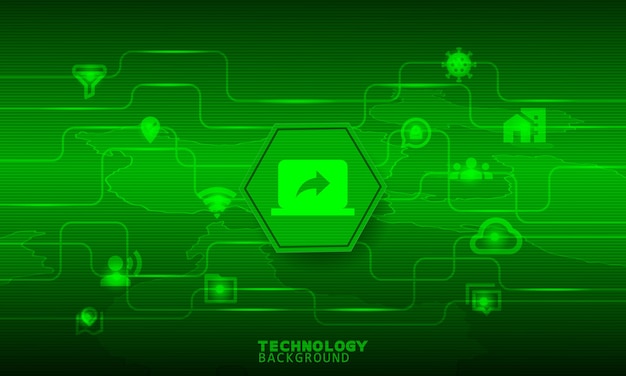 Wifi netwerkpictogram in groene zeshoek met communicatie pictogrammen.