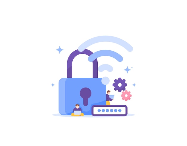 Wi-Fi ネットワークセキュリティコンセプトイラスト 無線インターネット接続セキュリティフラット