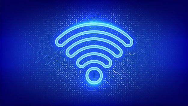 WiFi network Wi Fi icon Wlan access wireless hotspot signal symbol Mobile connection zone Router transmission Circuit board pattern PCB printed circuit texture Vector illustration