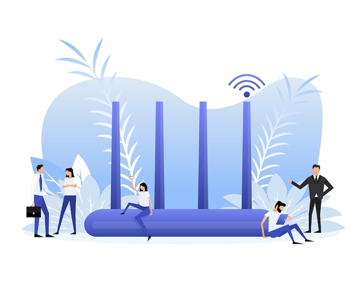 Vector wifi router device wireless internet concept router and signal