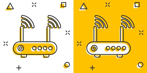 Иконка маршрутизатора Wi-Fi в комическом стиле Широкополосная мультипликационная векторная иллюстрация на белом изолированном фоне