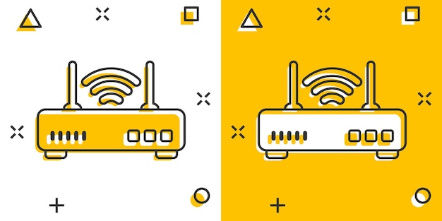 Иконка маршрутизатора wi-fi в комическом стиле широкополосная мультипликационная векторная иллюстрация на белом изолированном фоне