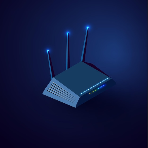 Dispositivo di rete internet con illustrazione isometrica vettoriale del router wi-fi su sfondo bianco