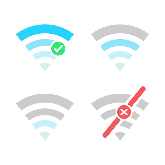 Vector wifi signal good bad strength level icon vector graphic set mobile antenna wireless connection