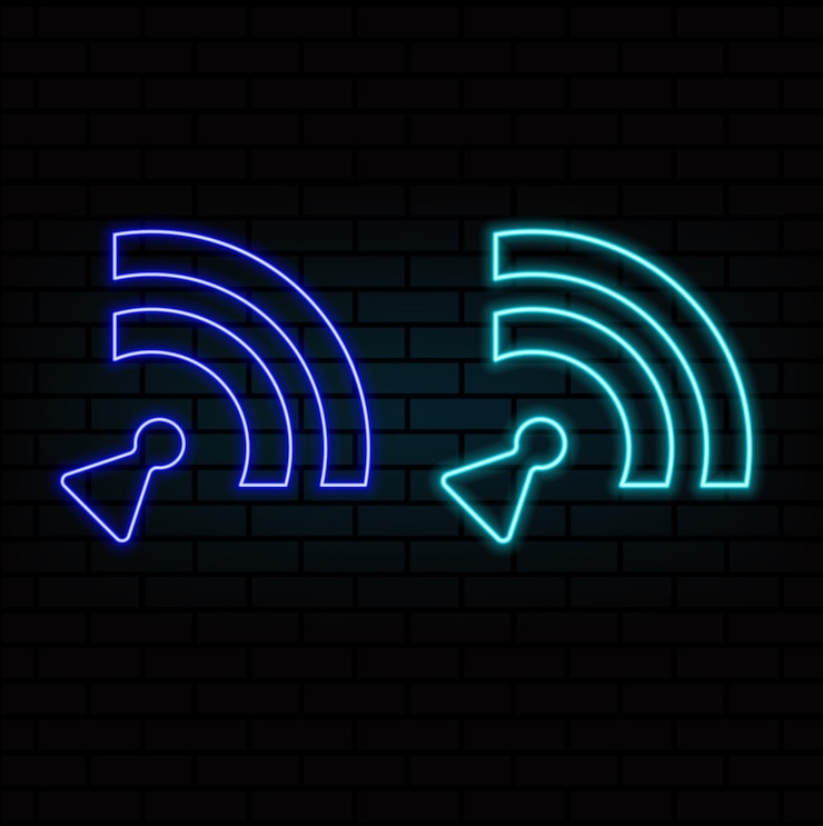 वेक्टर wifi symbols neon effect on dark background waves wifi signal icon vector illustration