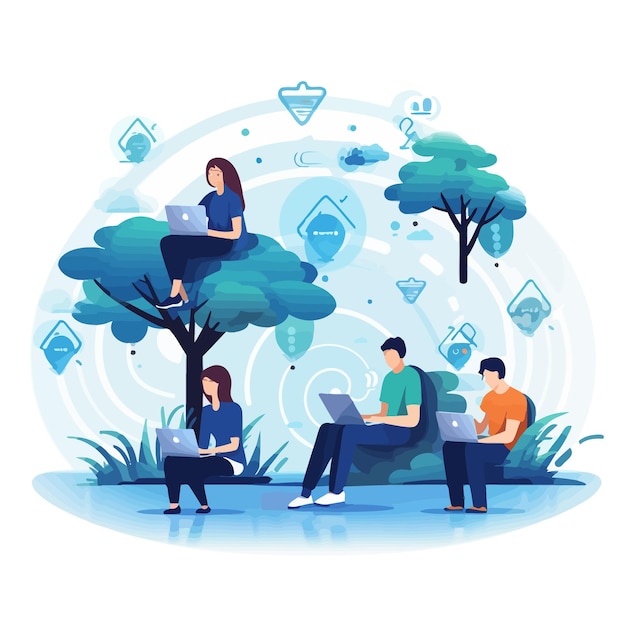 Vector wifi_theme_with_people_working_together_vector