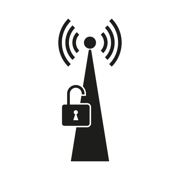 Wifi tower icon Network open access symbol Tower with an open lock icon Vector illustration