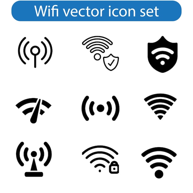 Wi-Fi ベクトルアートアイコンセット コンピュータとネットワーク接続のシンボルが背景に隔離されています