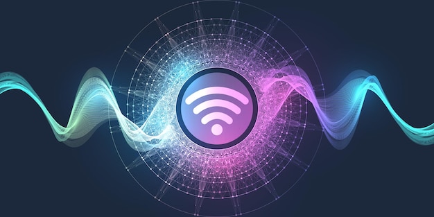 Концепция беспроводного подключения Wi-Fi Беспроводный значок Wi-Fi для удаленного доступа в Интернет Технология сигнала беспроводной сети Wi-Fi Концепция высокой скорости Интернета Векторная иллюстрация