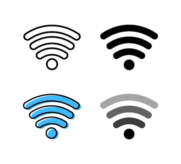 Illustrazione dell'icona del vettore isolato degli stili dei simboli della rete wireless wi-fi