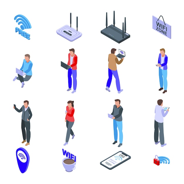 Wifi zone icons set. isometric set of wifi zone  icons for web  isolated on white background