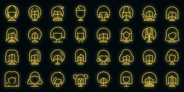 Wig icon set neon vector