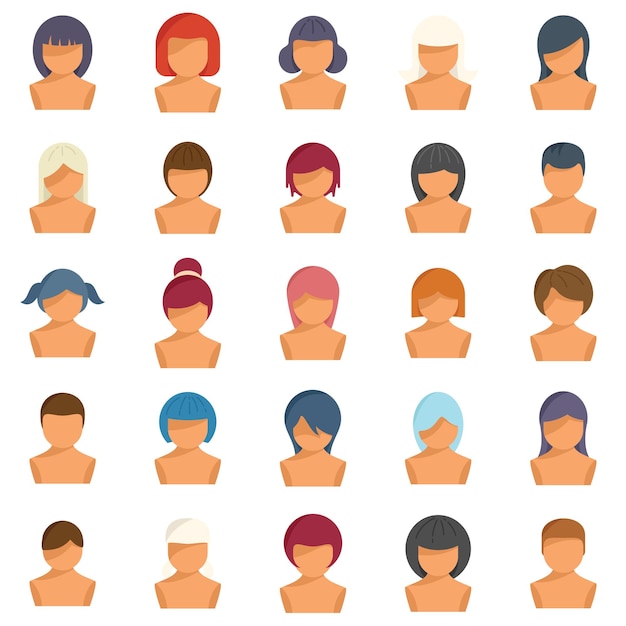 Wig icons set flat vector Woman hair