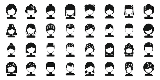 Wig icons set simple vector Curly girl