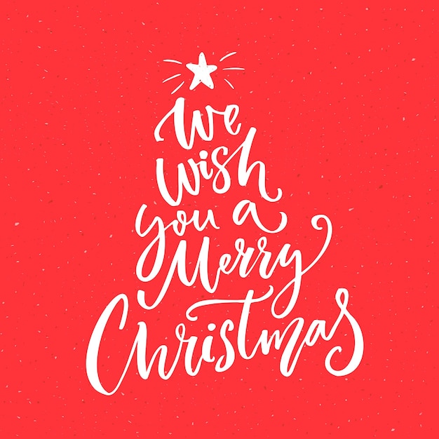 Wij wensen u een vrolijk kerstfeest. kalligrafietekst voor wenskaarten op rode achtergrond.