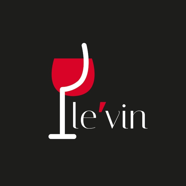 Wijn logo. Logo voor een slijterij, restaurant, bar. Een glas rode wijn met het 'le'vin' logo op een zwarte achtergrond.