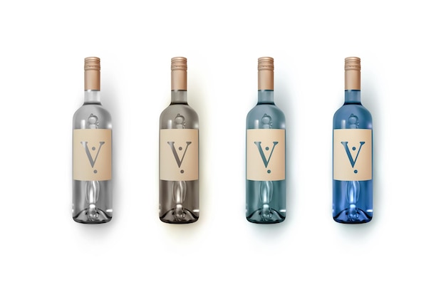 Wijnfles alcohol. Set van fles wijn geïsoleerd op een witte achtergrond. Realistisch ontwerp. vectorillustratie