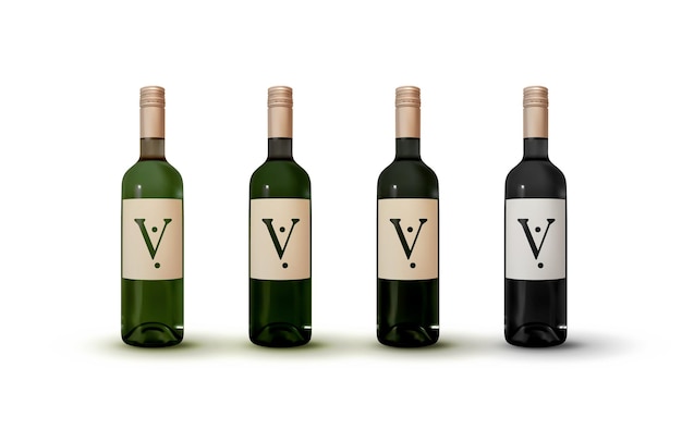 Wijnfles alcohol. Set van fles wijn geïsoleerd op een witte achtergrond. Realistisch ontwerp. vectorillustratie