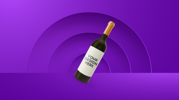 wijnfles mockup met 3d ballen en paarse achtergrond illustratie vector