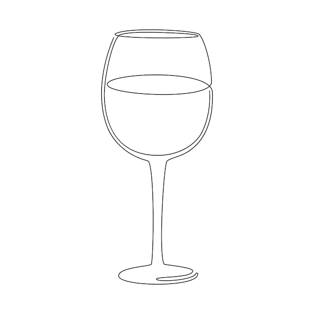 Vector wijnglas continu zwart één lijntekening nationale wijndag vectorillustratie