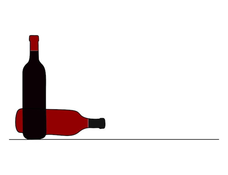 Vector wijnglas en fles doorlopende lijn tekenen vector illustratie