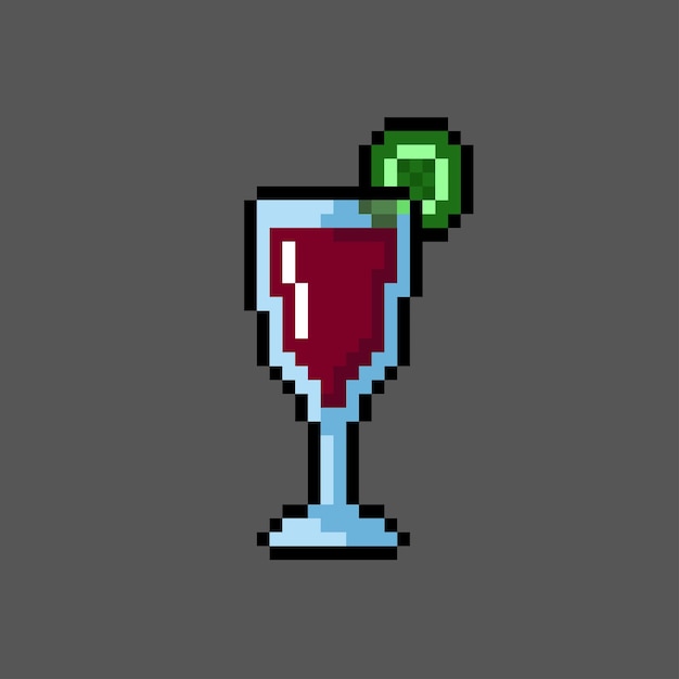 wijnglas met limoen in pixelkunststijl