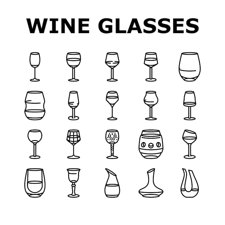 Vector wijnglas rode drank alcohol iconen set vector