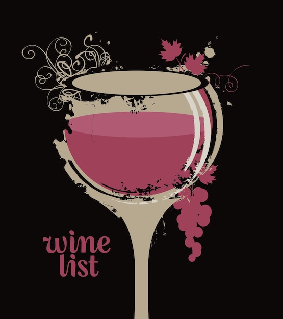 wijnkaart met glas en druiven