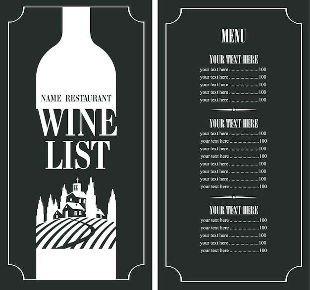 wijnkaart met wijngaardlandschap in de fles