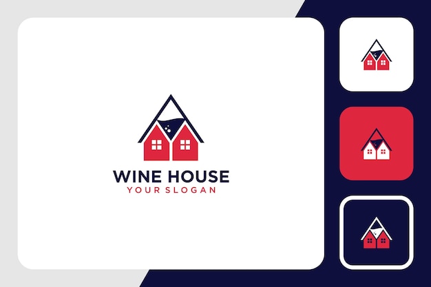 Wijnlogo-ontwerp met huisinspiratie