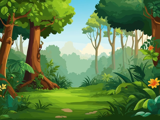 Wild achtergrond bos illustratie met cartoon bomen amp jungle landschap natuur tekening fantasie f
