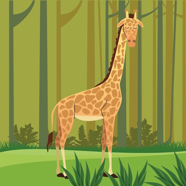 Wild african giraffe in the forest landscape