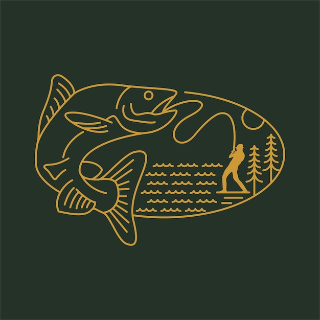 Wild Angler Fishing Getting River Fish Illustration for Apparel Design