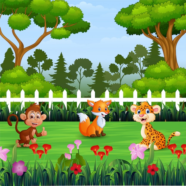 Wild animal cartoon in the park