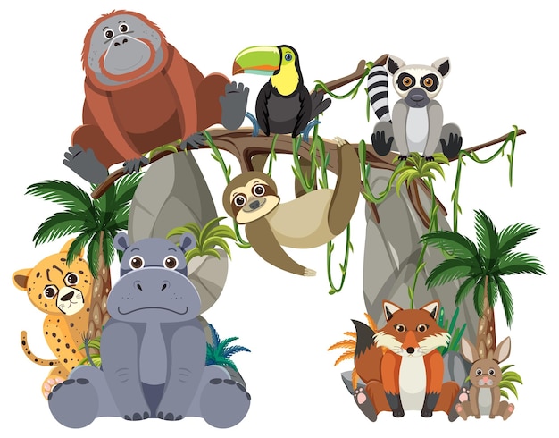 Vector wild animal group on white background