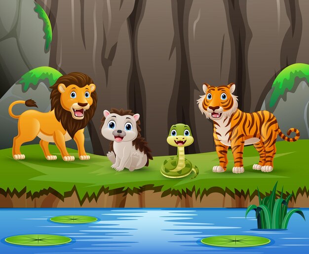 Vector wild animals cartoon in the jungle